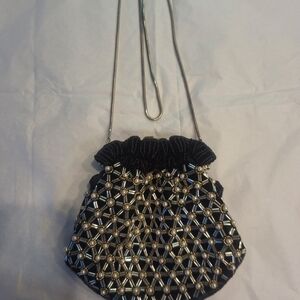 Chic Black and Silver Beaded Clutch